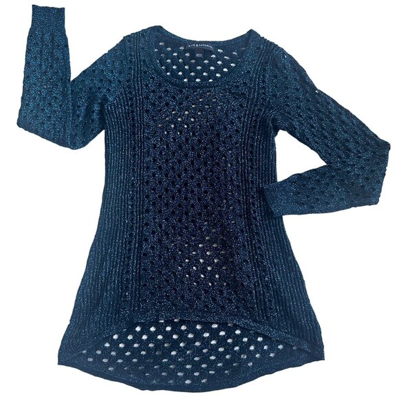 Rock & Republic Y2K Green Metallic Knit Sparkly Mesh High Low Tunic Sweater Sz S - Picture 1 of 7